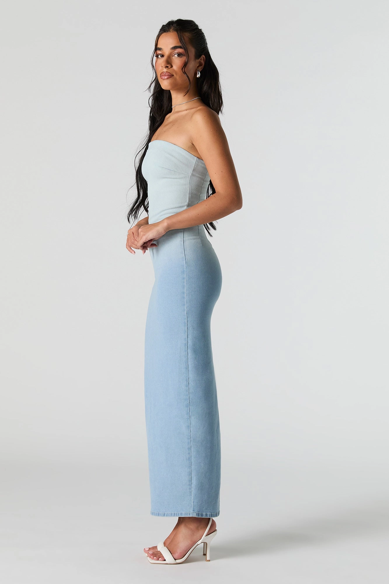 Denim Ombre Strapless Maxi Dress