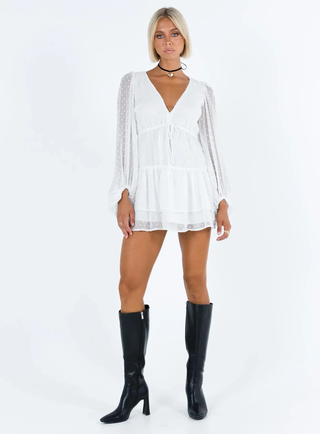 Dialla Long Sleeve Mini Dress White
