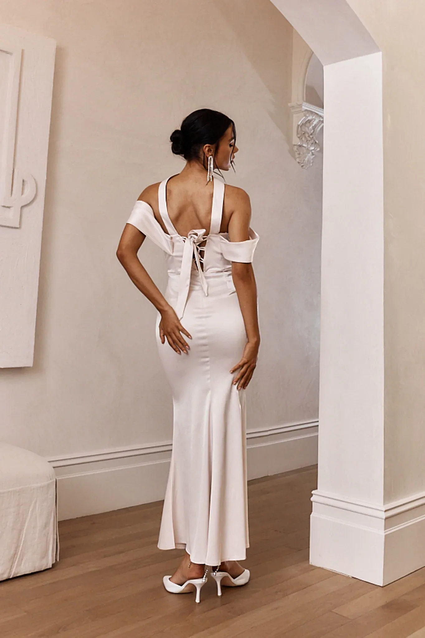 Eclipse Draped Sleeve Midi Dress Beige