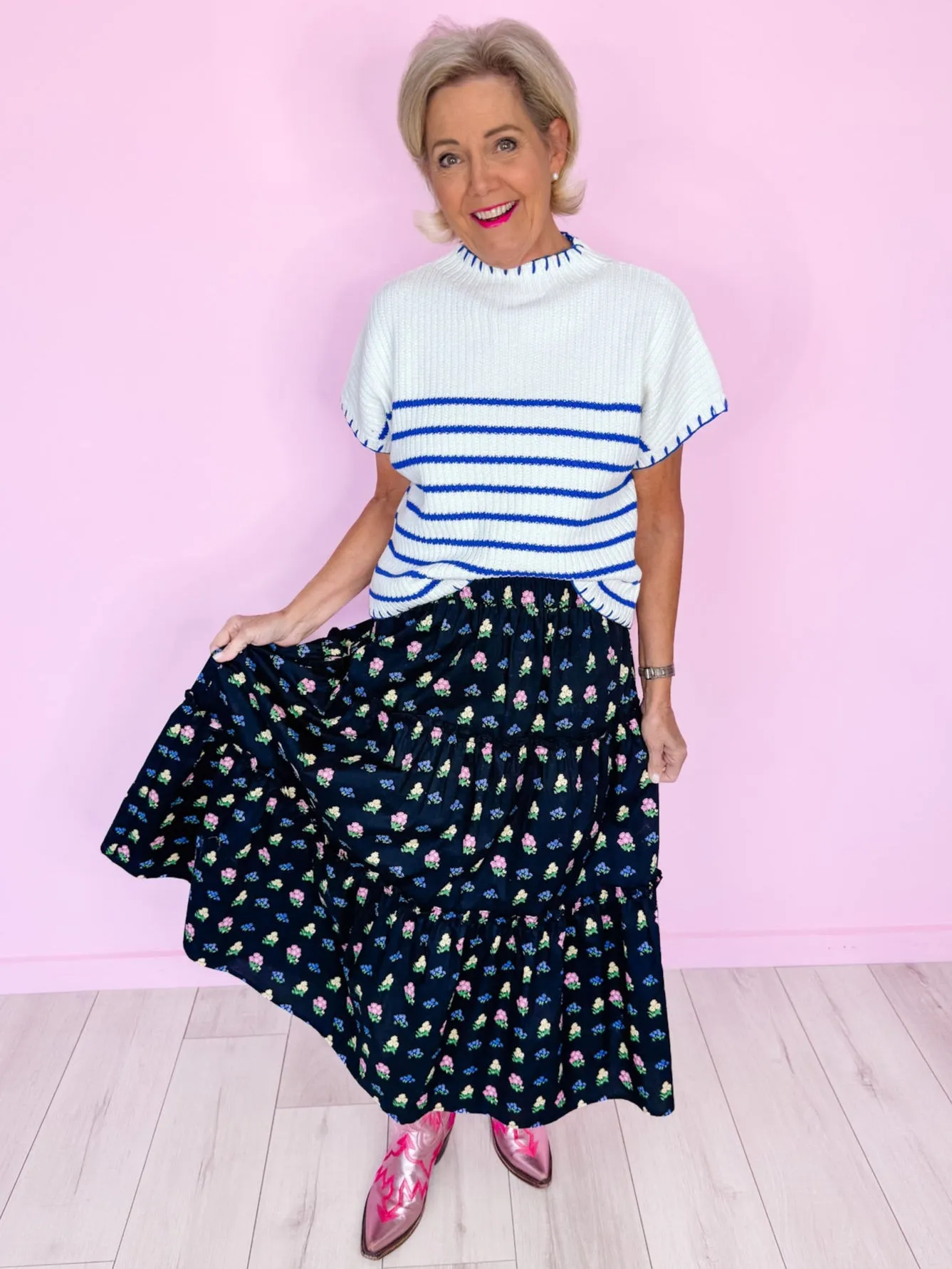 FLORAL FEELING MIDI SKIRT - BLACK