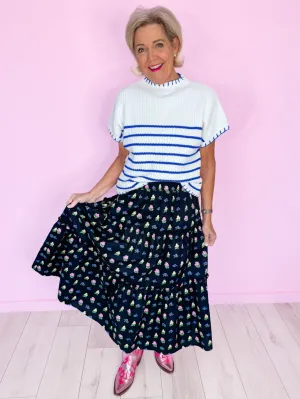 FLORAL FEELING MIDI SKIRT - BLACK