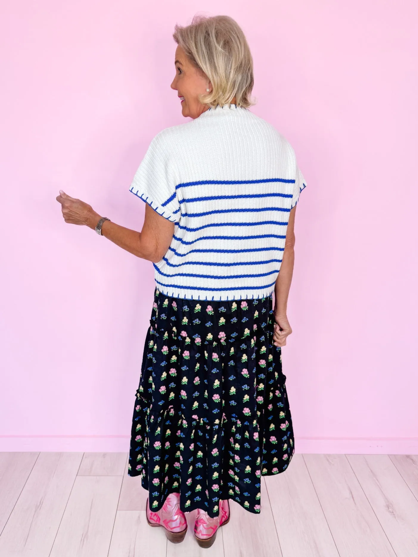 FLORAL FEELING MIDI SKIRT - BLACK