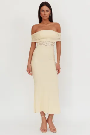 Flutters Off-Shoulder Lace Insert Maxi Dress Cream