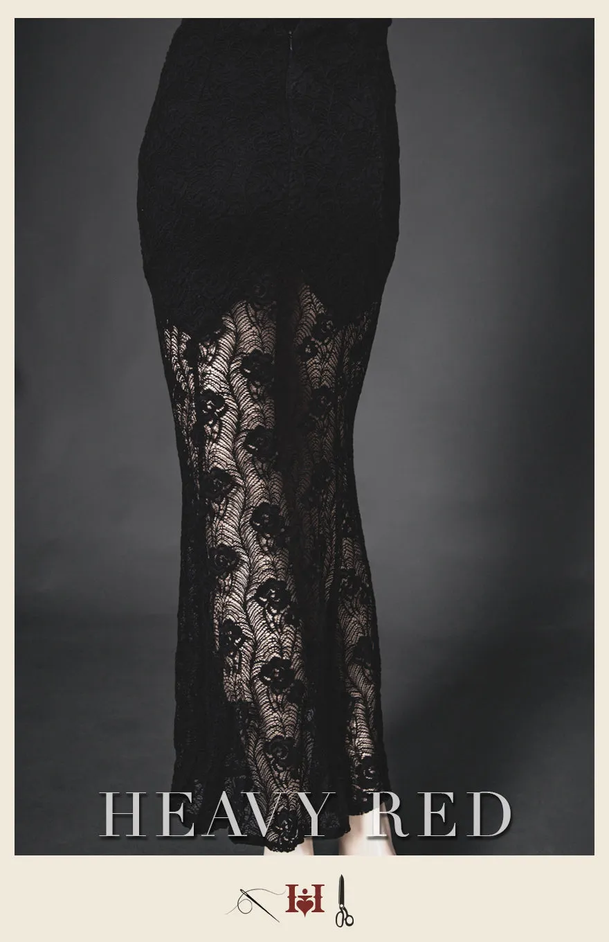French Floral Lace Slit Skirt