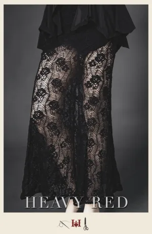 French Floral Lace Slit Skirt