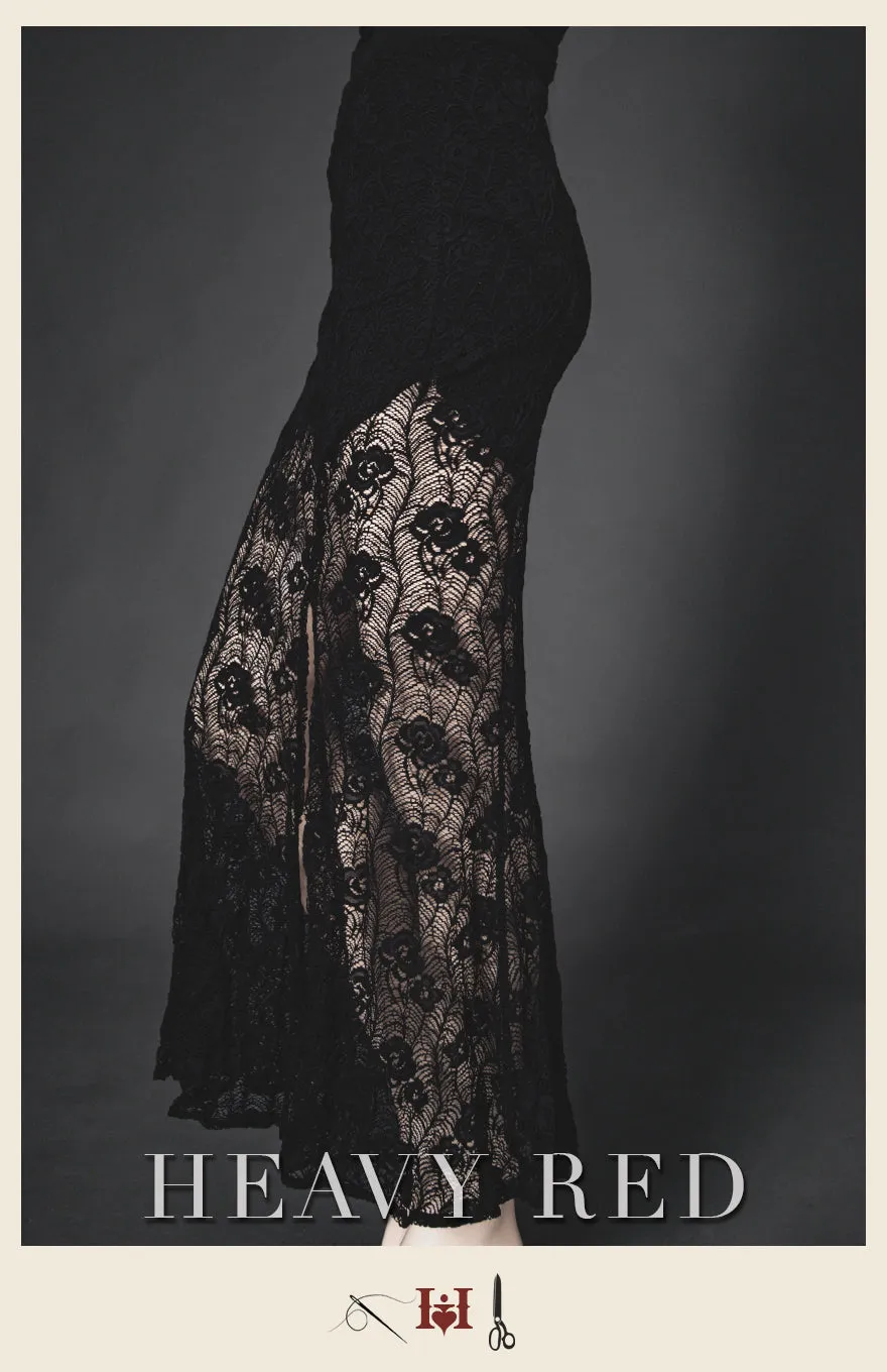 French Floral Lace Slit Skirt