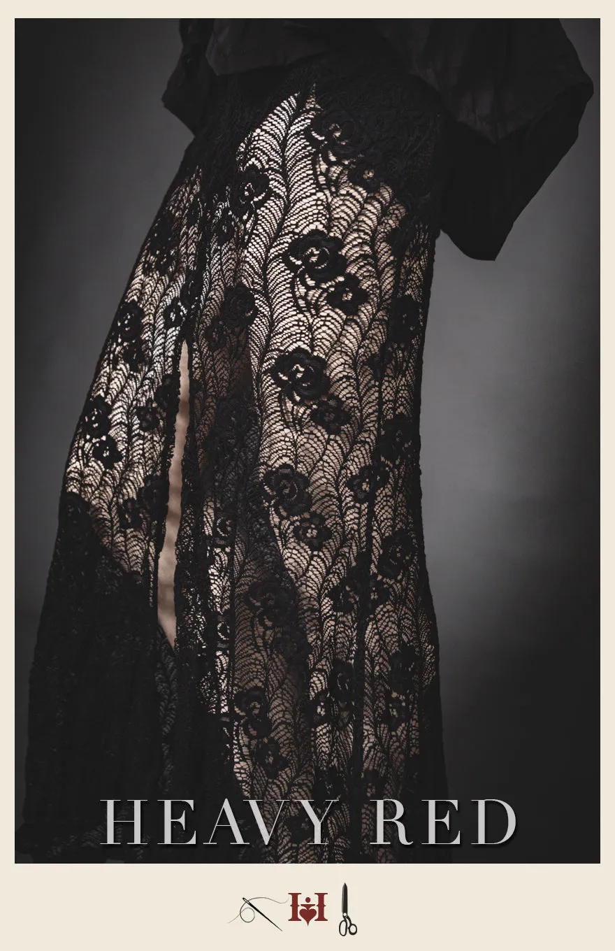 French Floral Lace Slit Skirt
