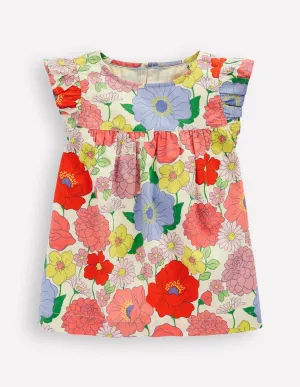 Frill Sleeve Woven Top-Multi Summer Garden
