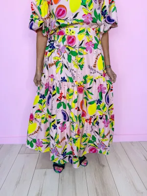 FRUIT GARDEN MIDI SKIRT - PINK