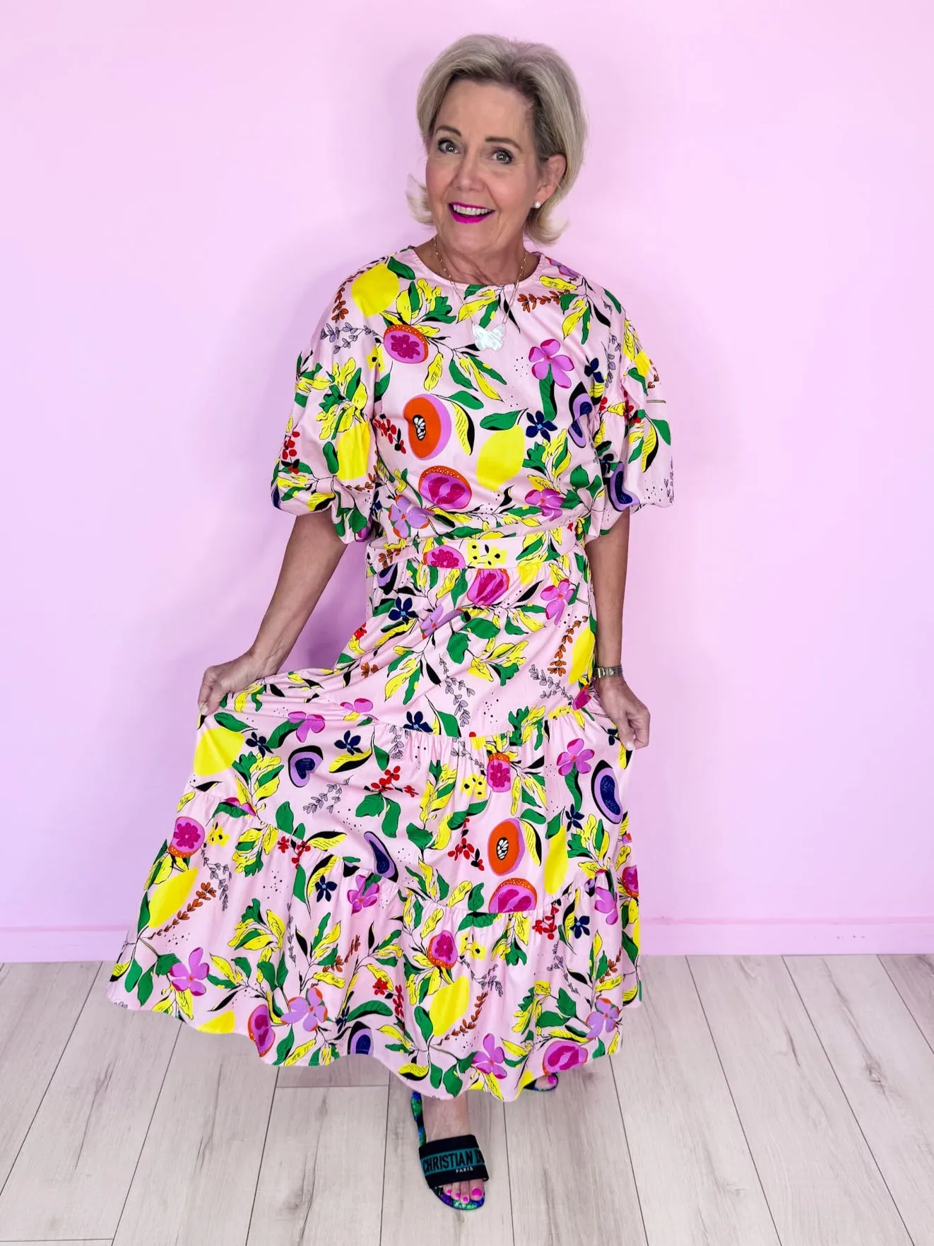 FRUIT GARDEN MIDI SKIRT - PINK