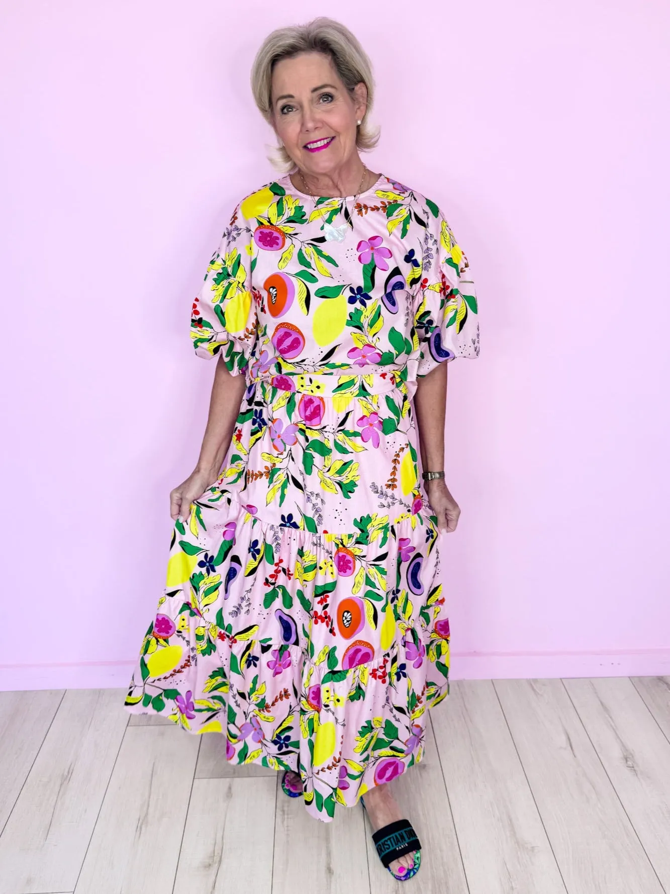 FRUIT GARDEN MIDI SKIRT - PINK