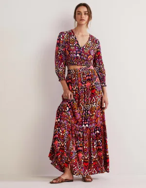 Grace Crinkle Maxi Skirt-French Navy. Ikat Charm