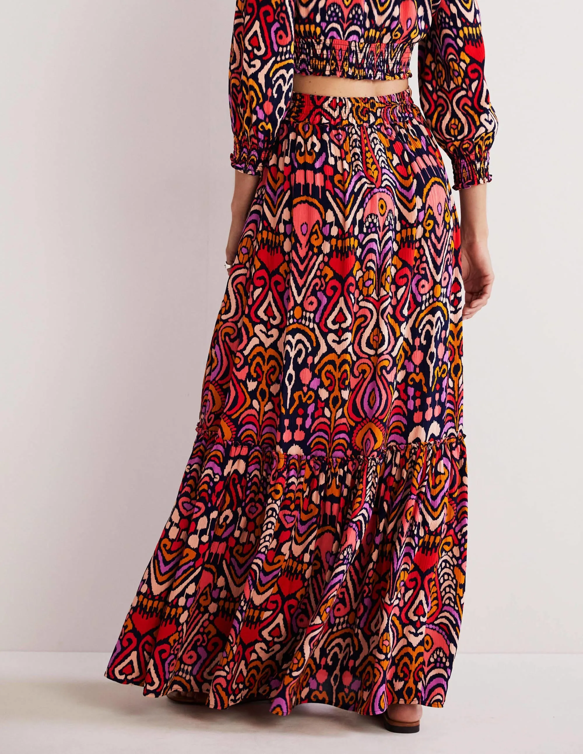 Grace Crinkle Maxi Skirt-French Navy. Ikat Charm