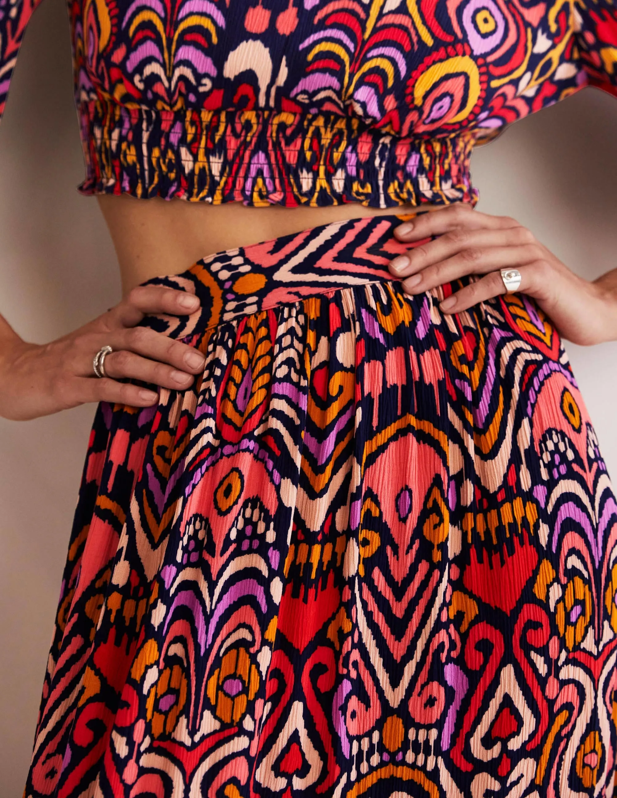 Grace Crinkle Maxi Skirt-French Navy. Ikat Charm