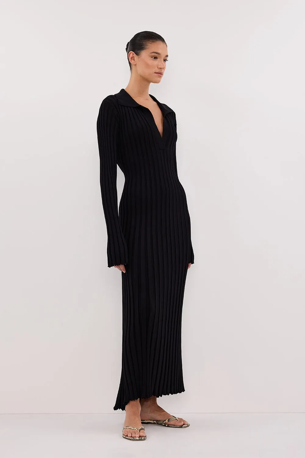 HAL BLACK LONG SLEEVE KNIT MIDI DRESS