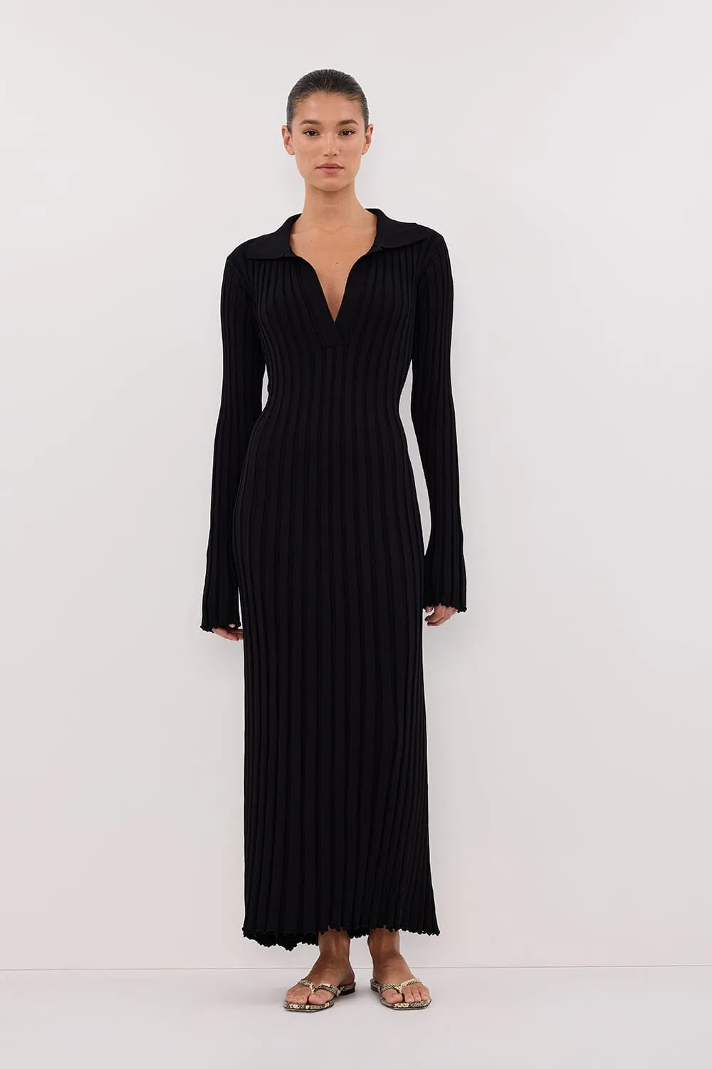 HAL BLACK LONG SLEEVE KNIT MIDI DRESS