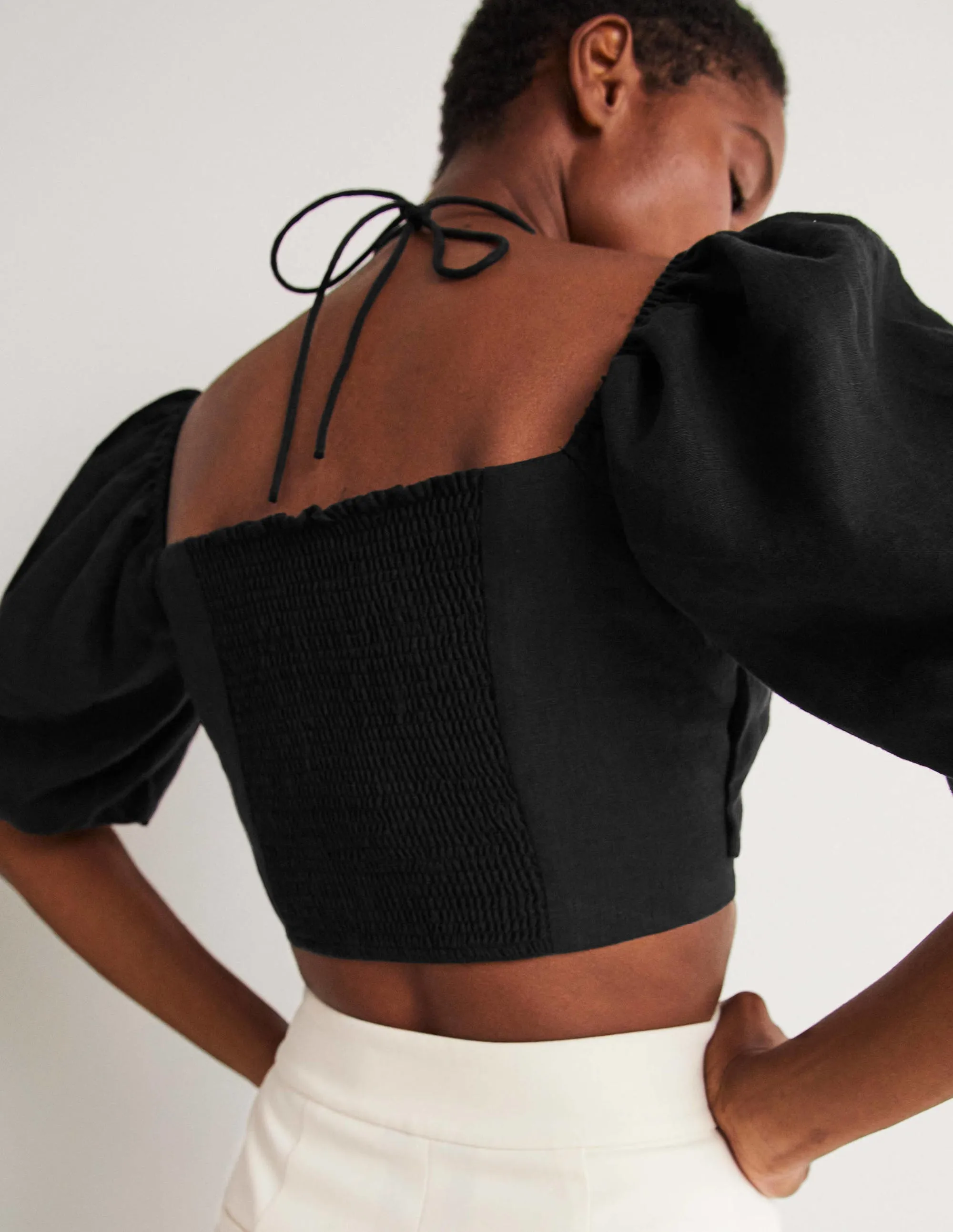 Halterneck Cut Out Crop Top-Black