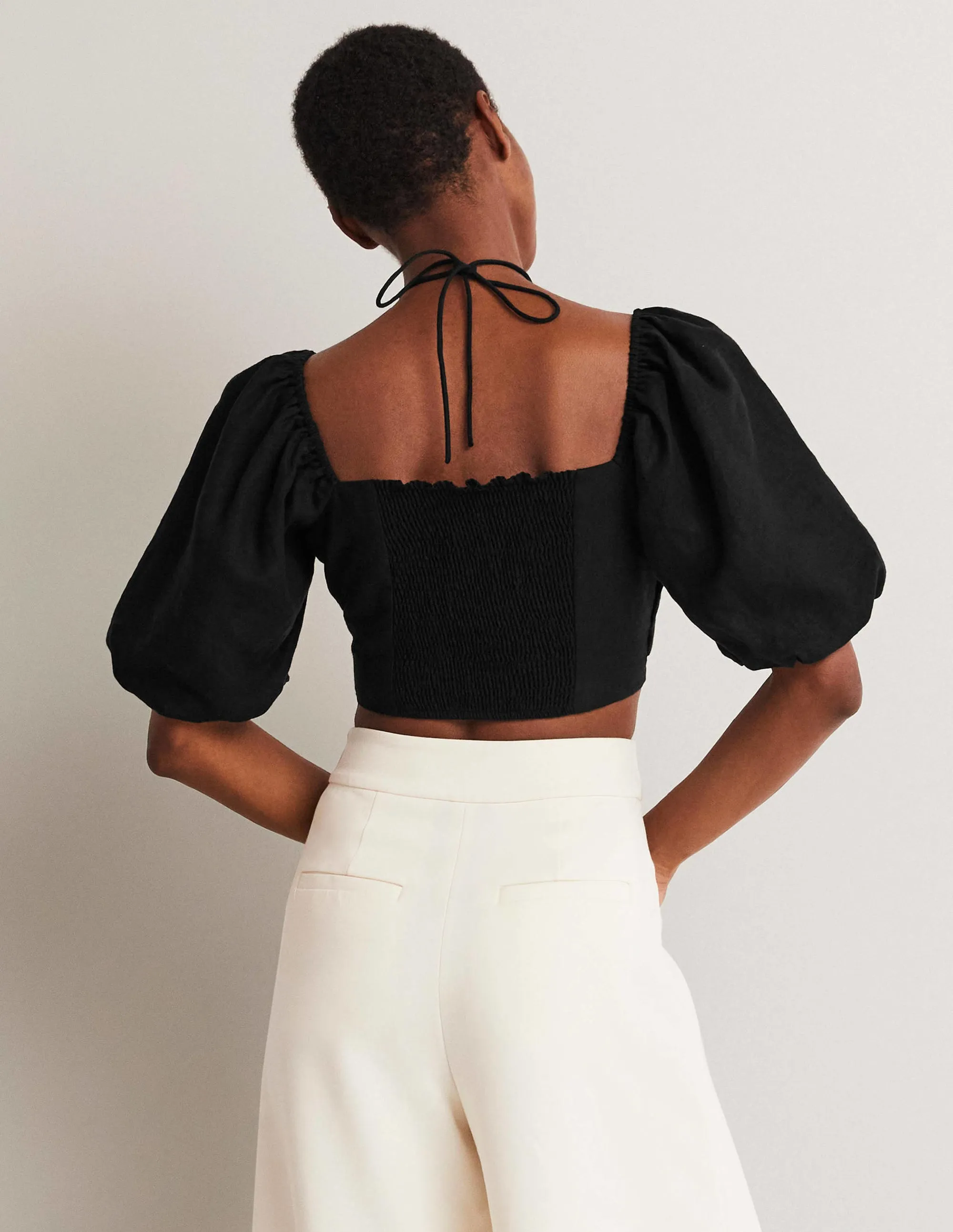 Halterneck Cut Out Crop Top-Black