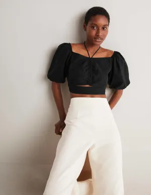 Halterneck Cut Out Crop Top-Black