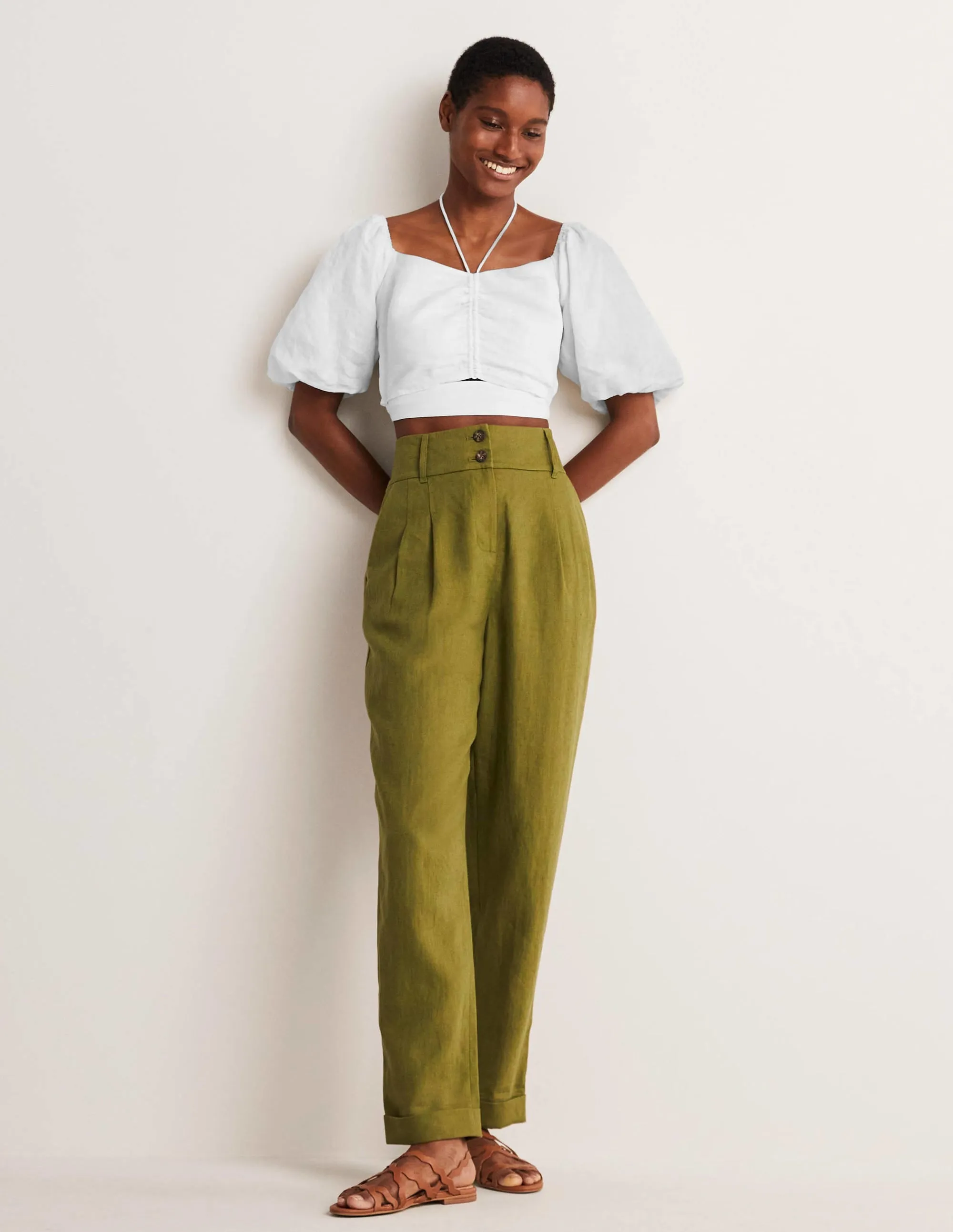 Halterneck Cut Out Crop Top-White