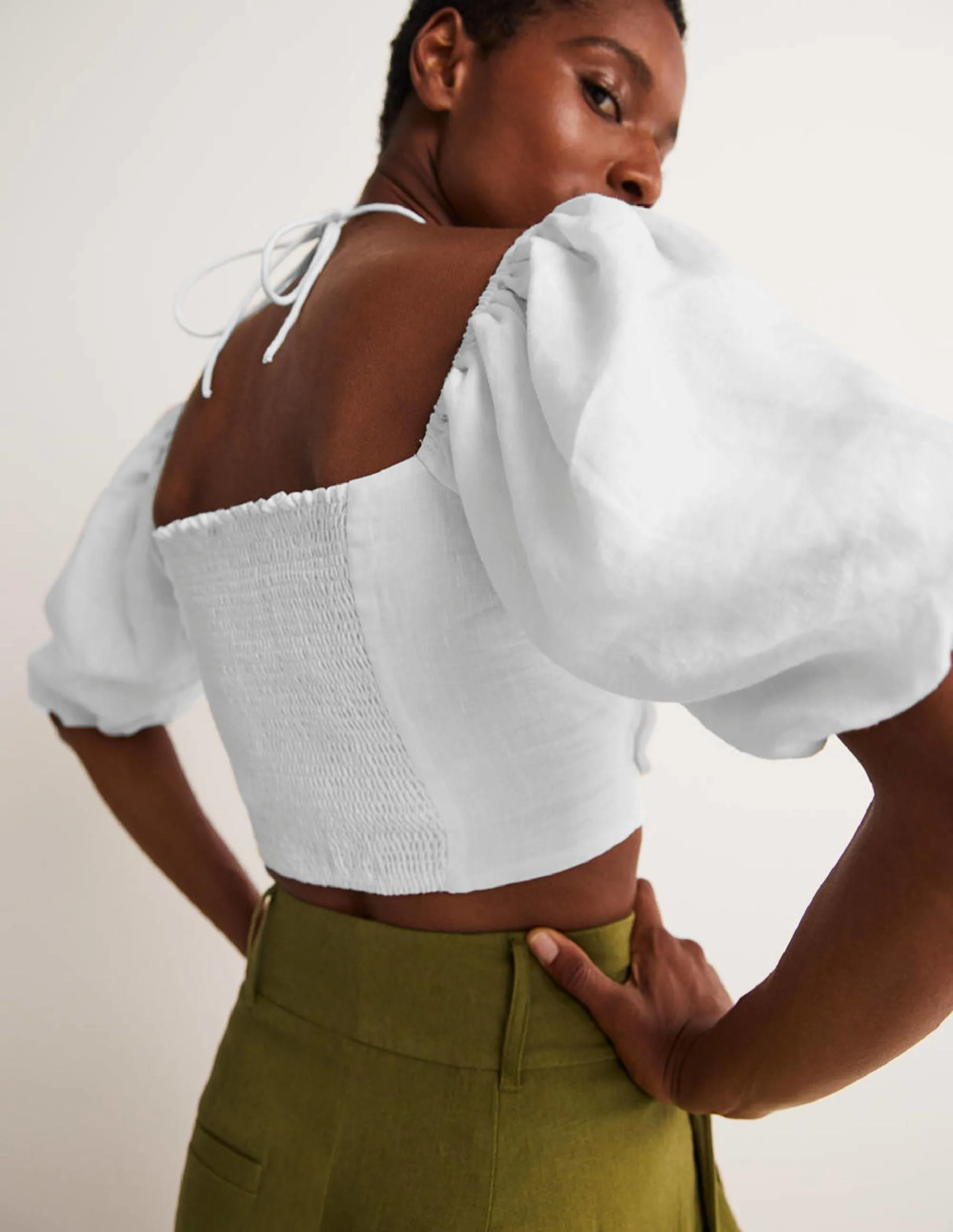 Halterneck Cut Out Crop Top-White