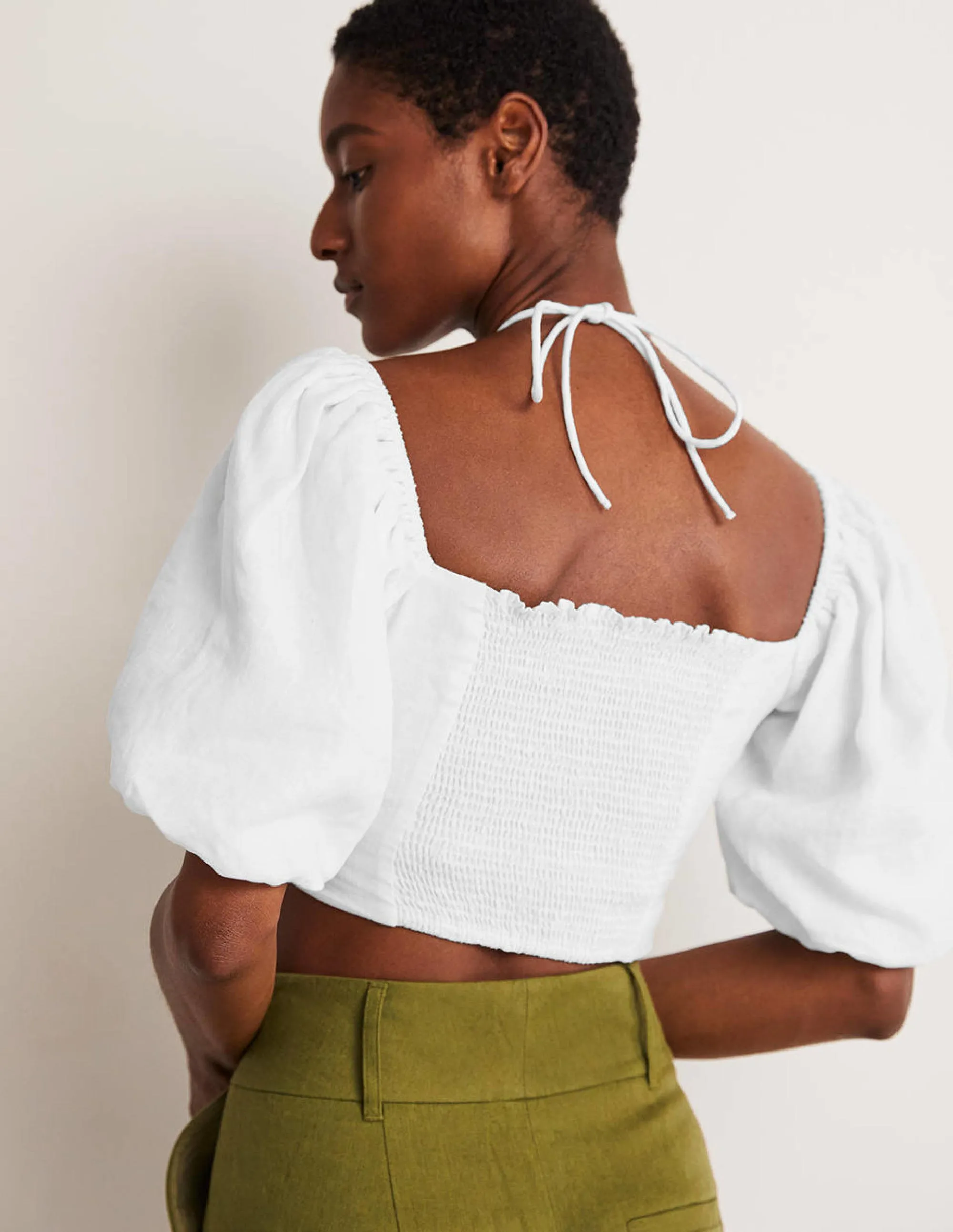 Halterneck Cut Out Crop Top-White
