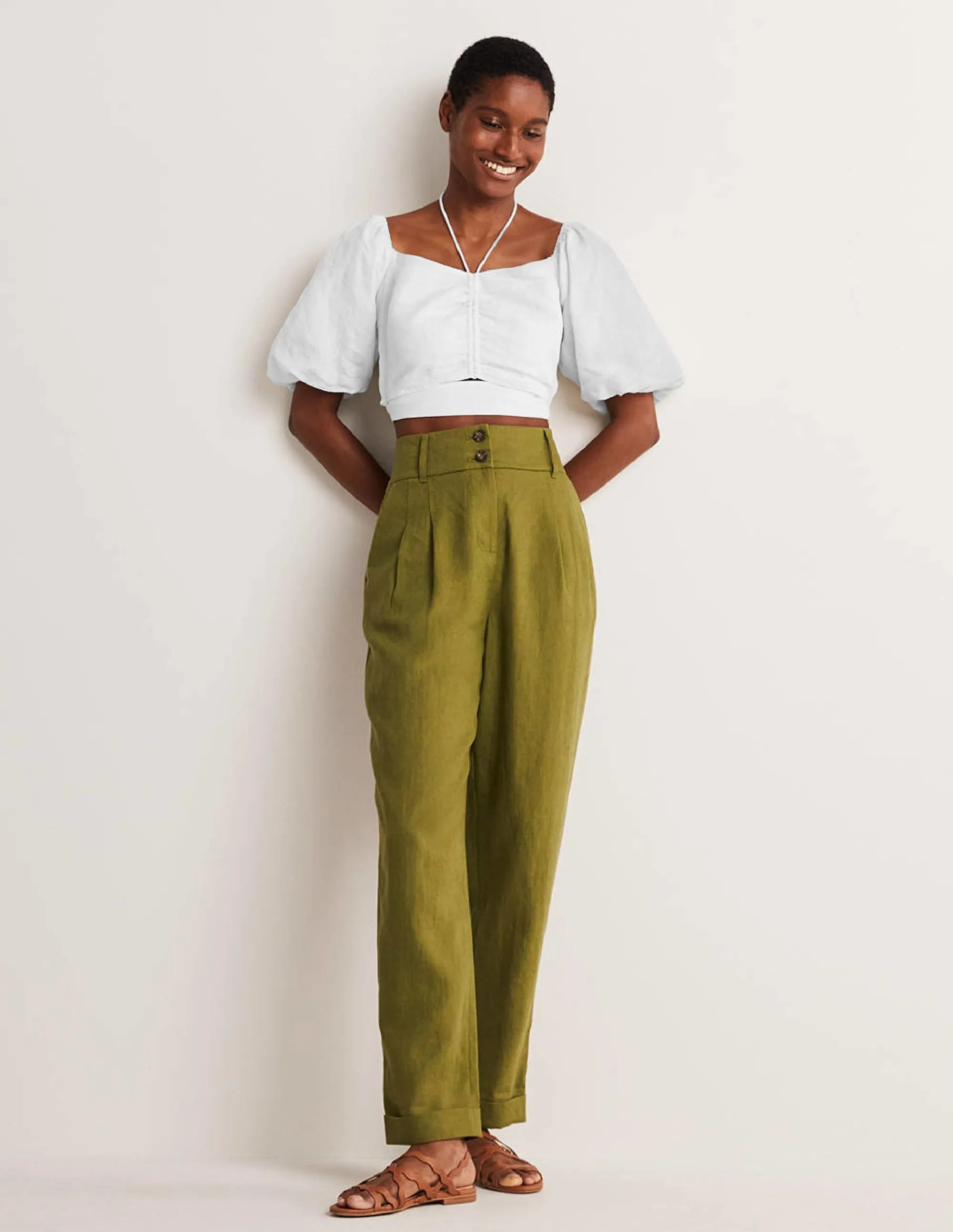 Halterneck Cut Out Crop Top-White