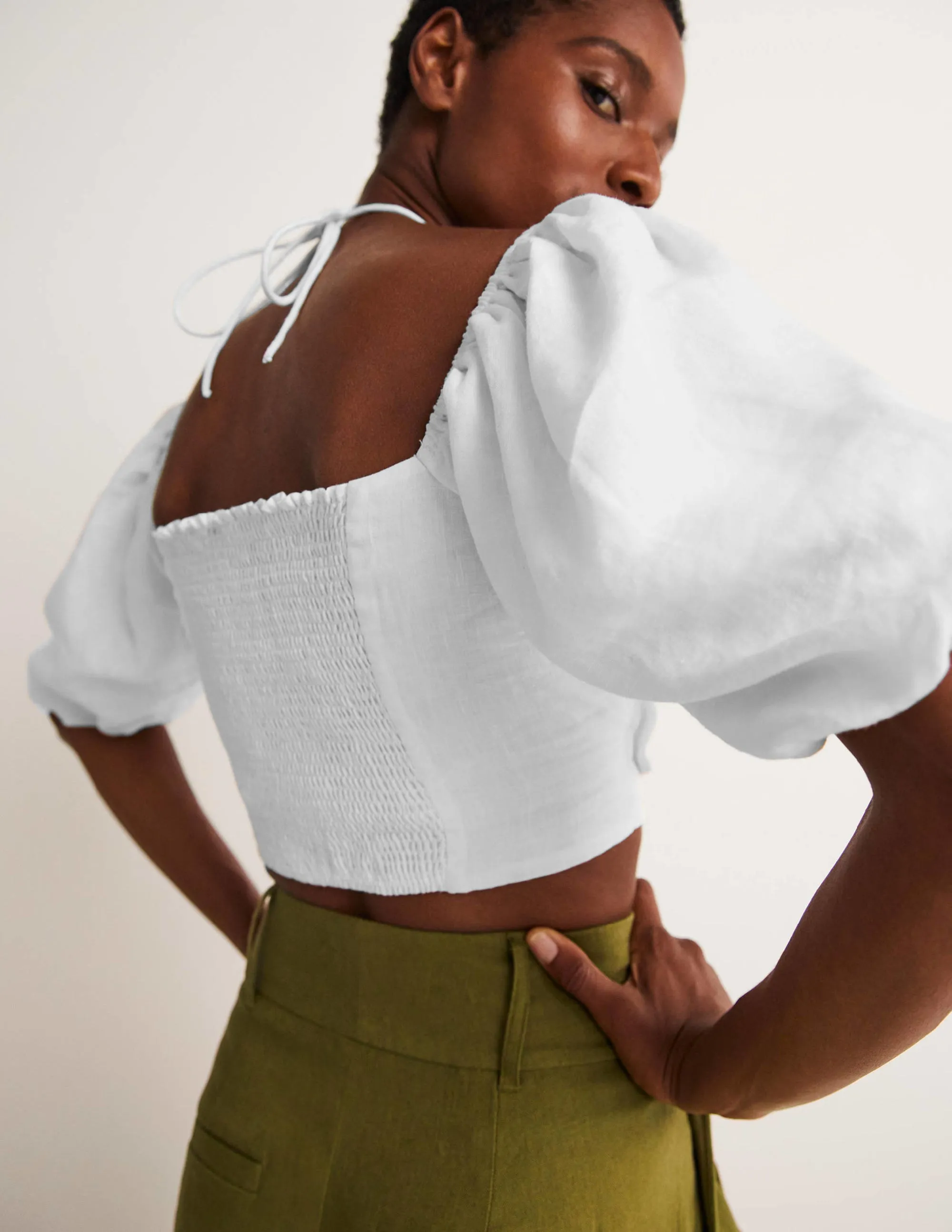 Halterneck Cut Out Crop Top-White