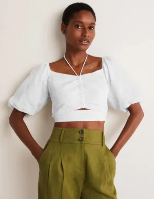 Halterneck Cut Out Crop Top-White