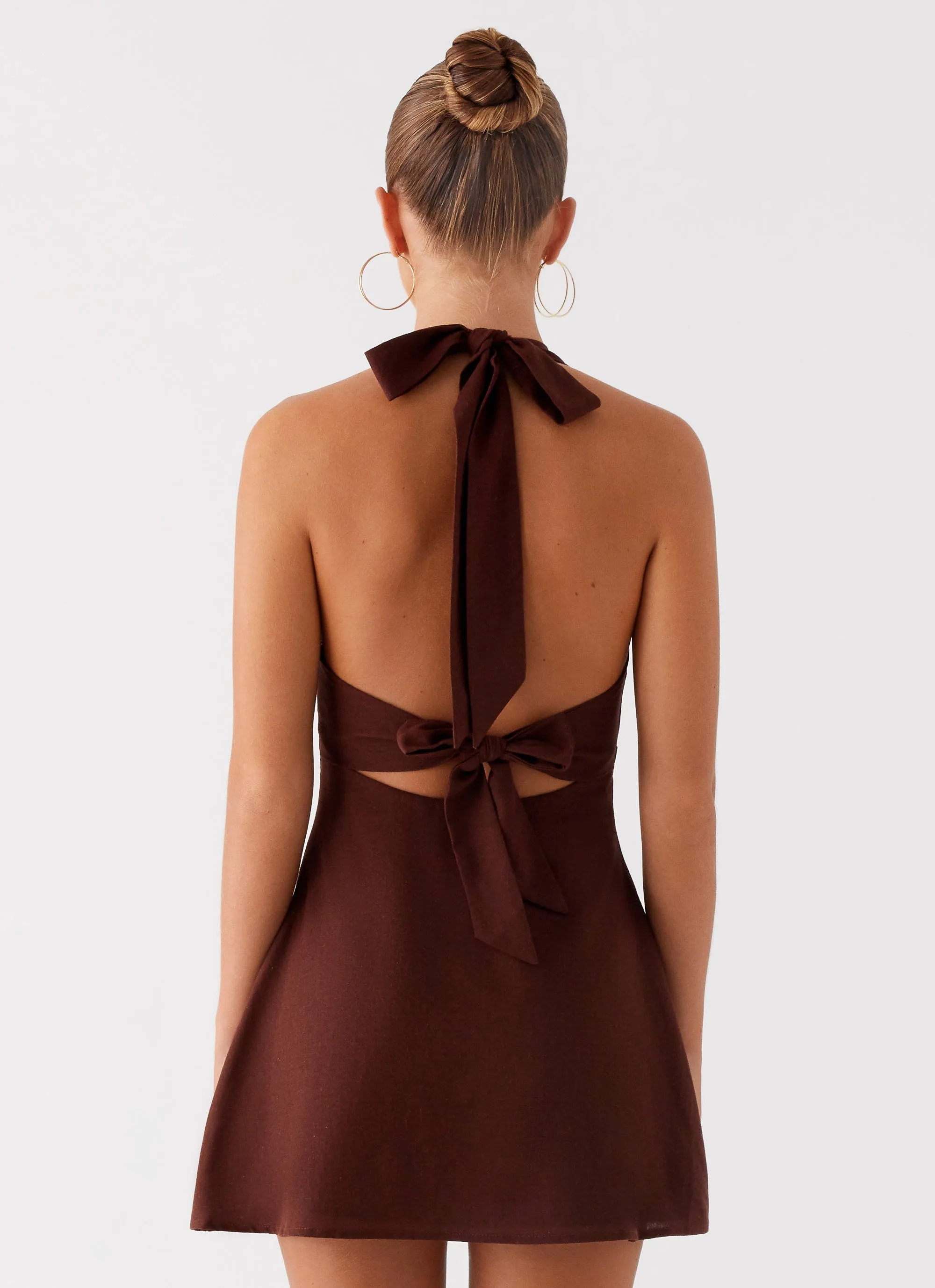 Heavy Hearted Linen Mini Dress - Brown
