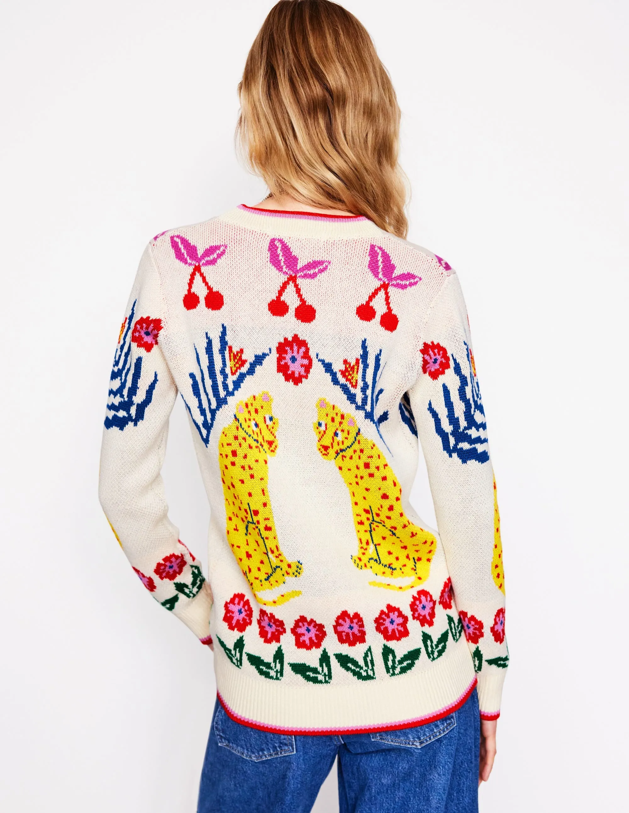Jacquard Boyfriend Cardigan-Warm Ivory. Leopard