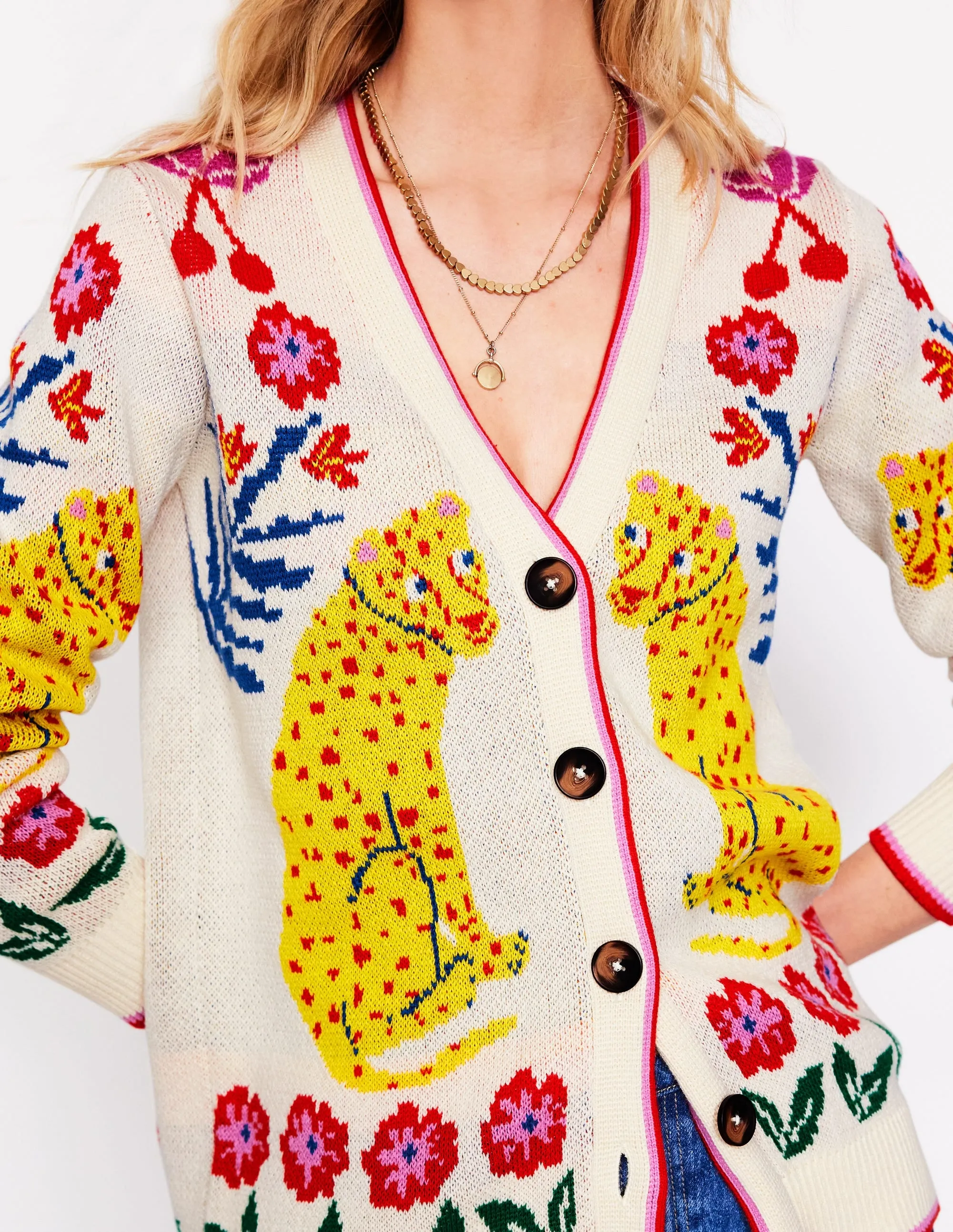 Jacquard Boyfriend Cardigan-Warm Ivory. Leopard