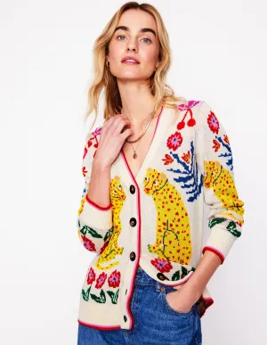 Jacquard Boyfriend Cardigan-Warm Ivory. Leopard