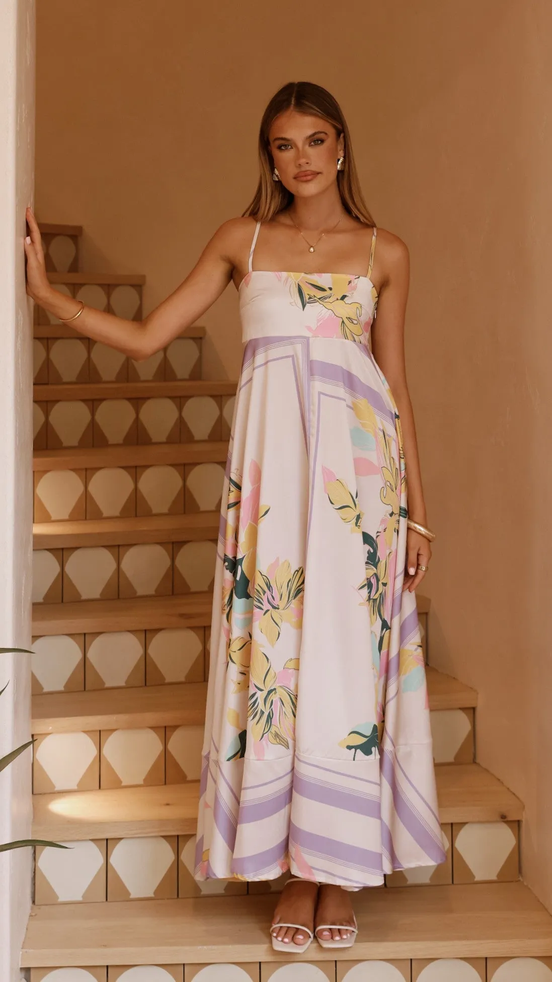 Kaethe Maxi Dress - Beige/Lilac