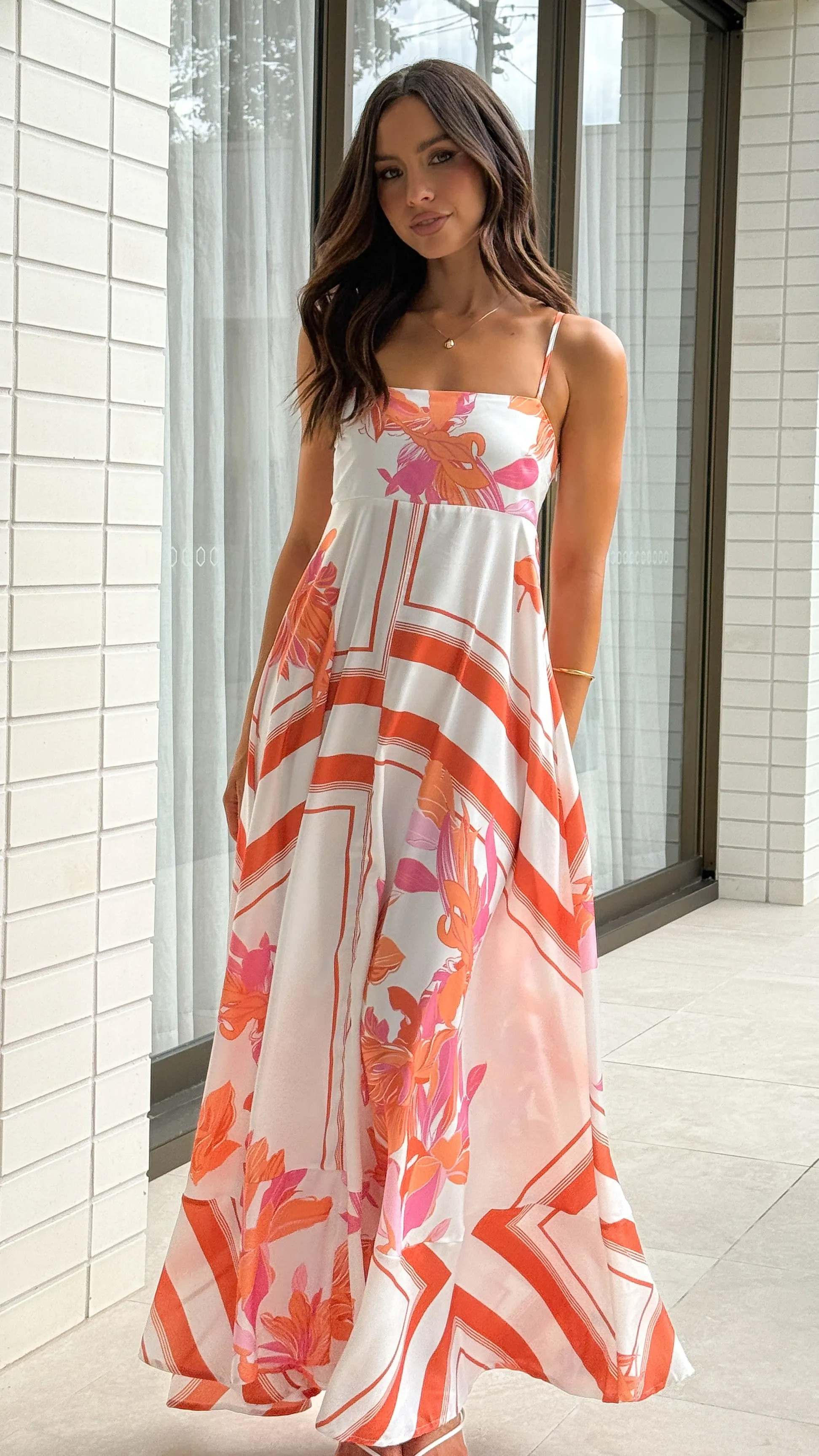 Kaethe Maxi Dress - Orange/White