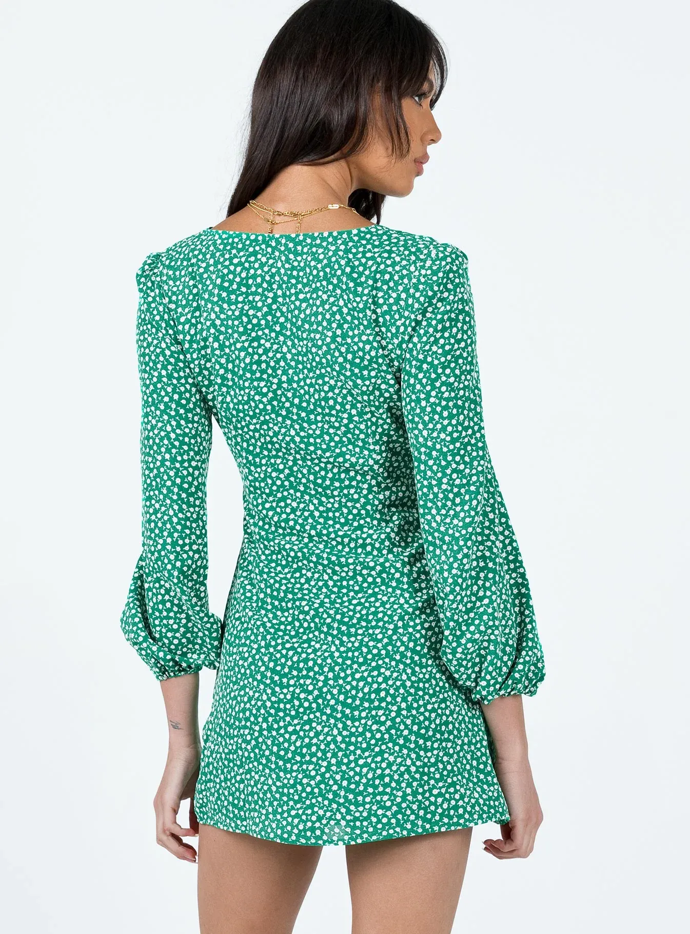 Kiata Long Sleeve Mini Dress Green / Floral