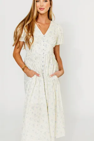Kylee 100% Cotton Floral Maxi Dress in French Blue