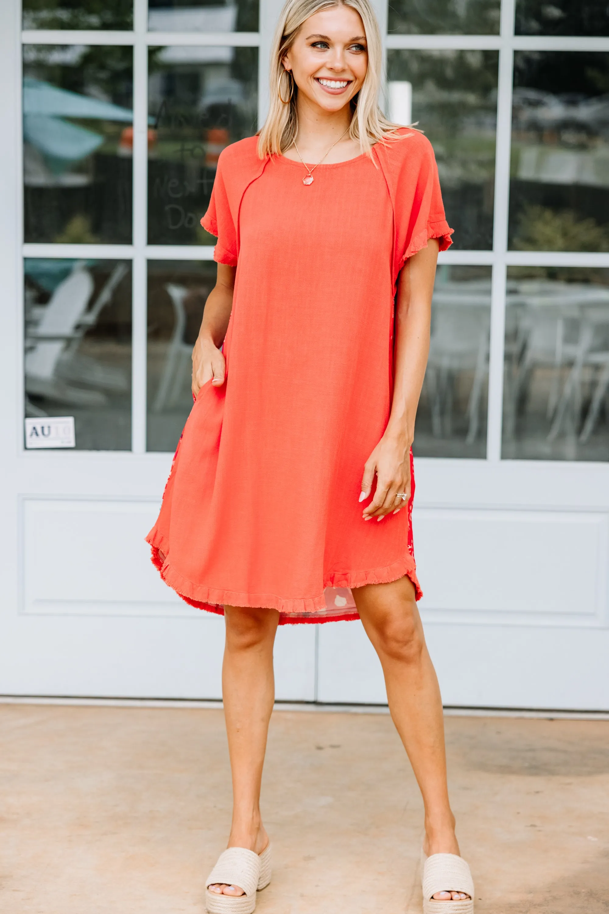 Lighten The Mood Coral Orange Floral Dress