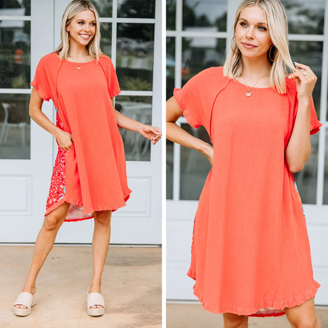 Lighten The Mood Coral Orange Floral Dress
