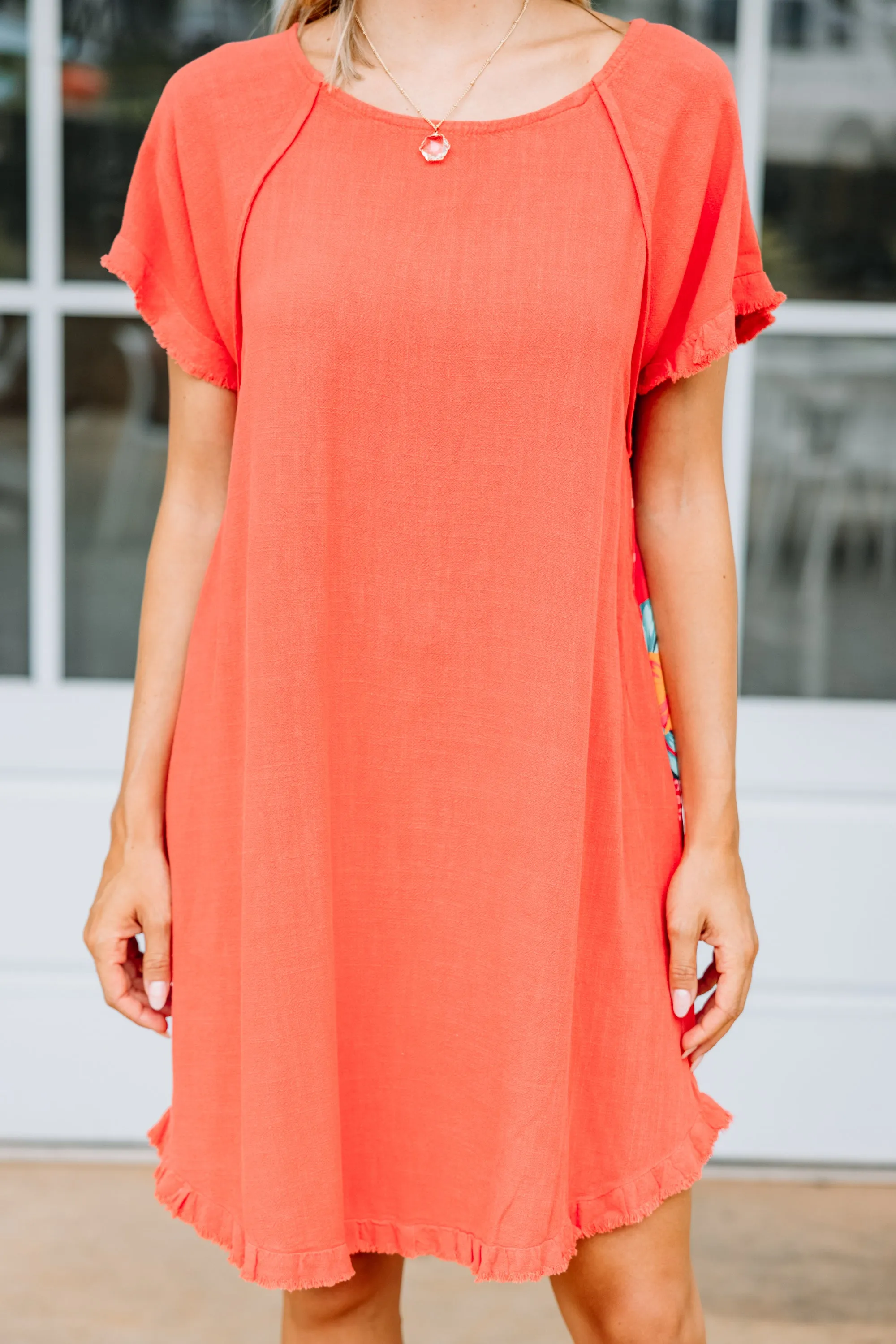 Lighten The Mood Coral Orange Floral Dress