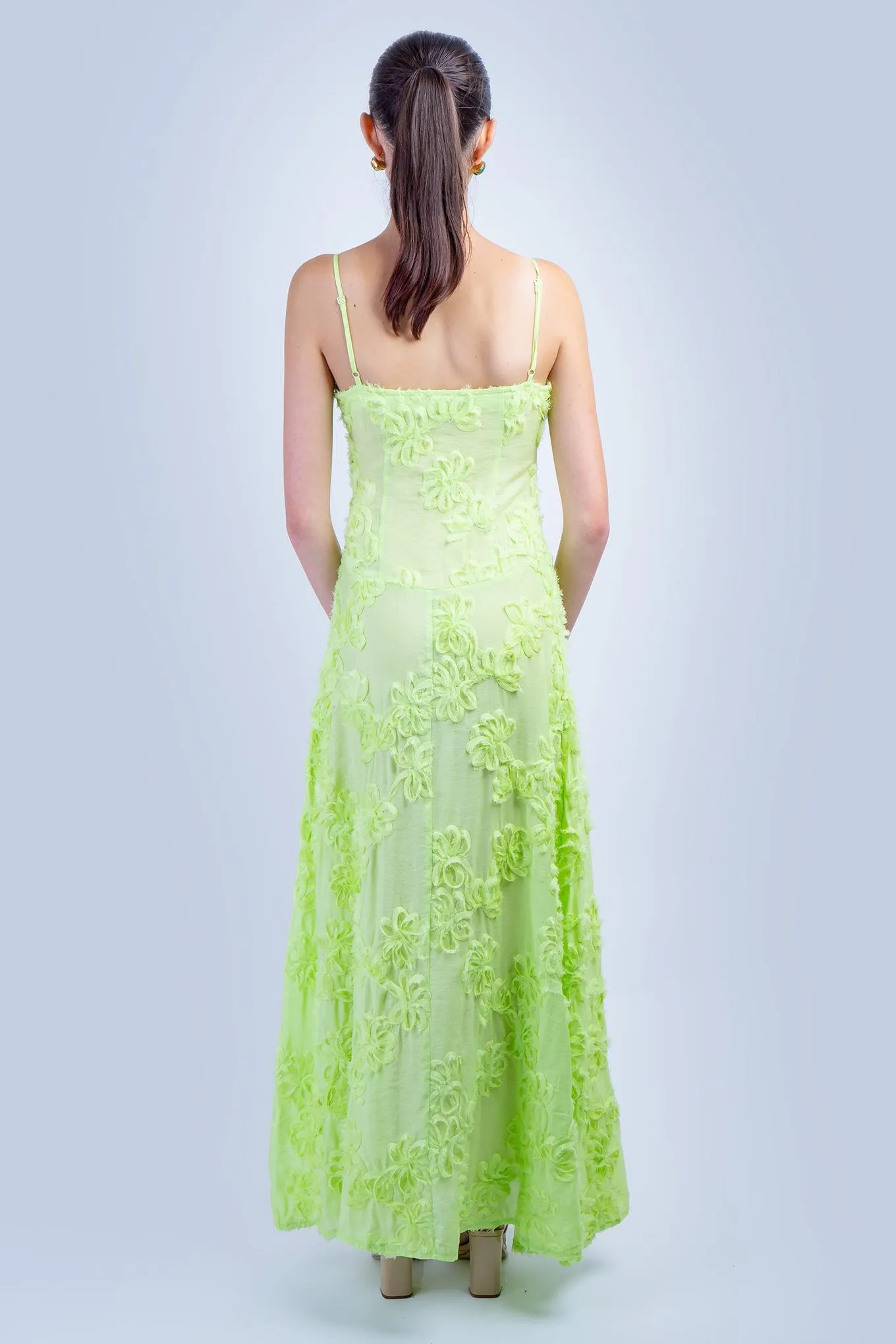 Lime Green 3D Floral Maxi Dress