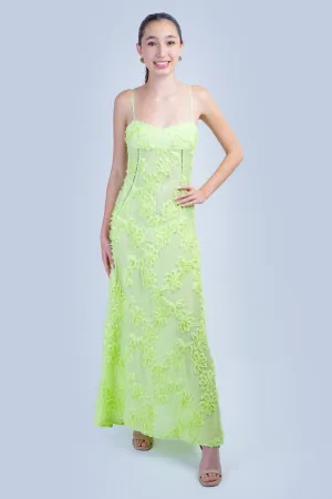 Lime Green 3D Floral Maxi Dress