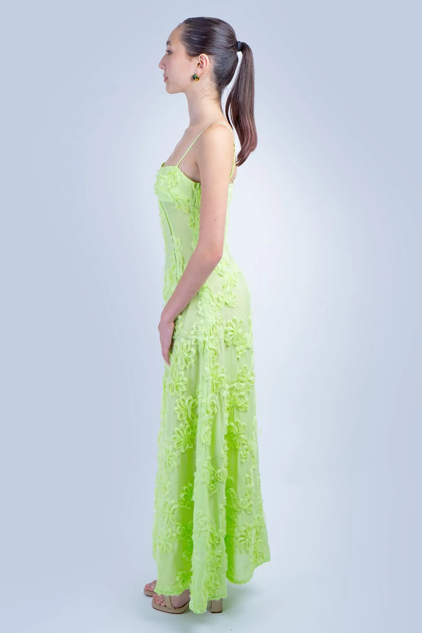 Lime Green 3D Floral Maxi Dress