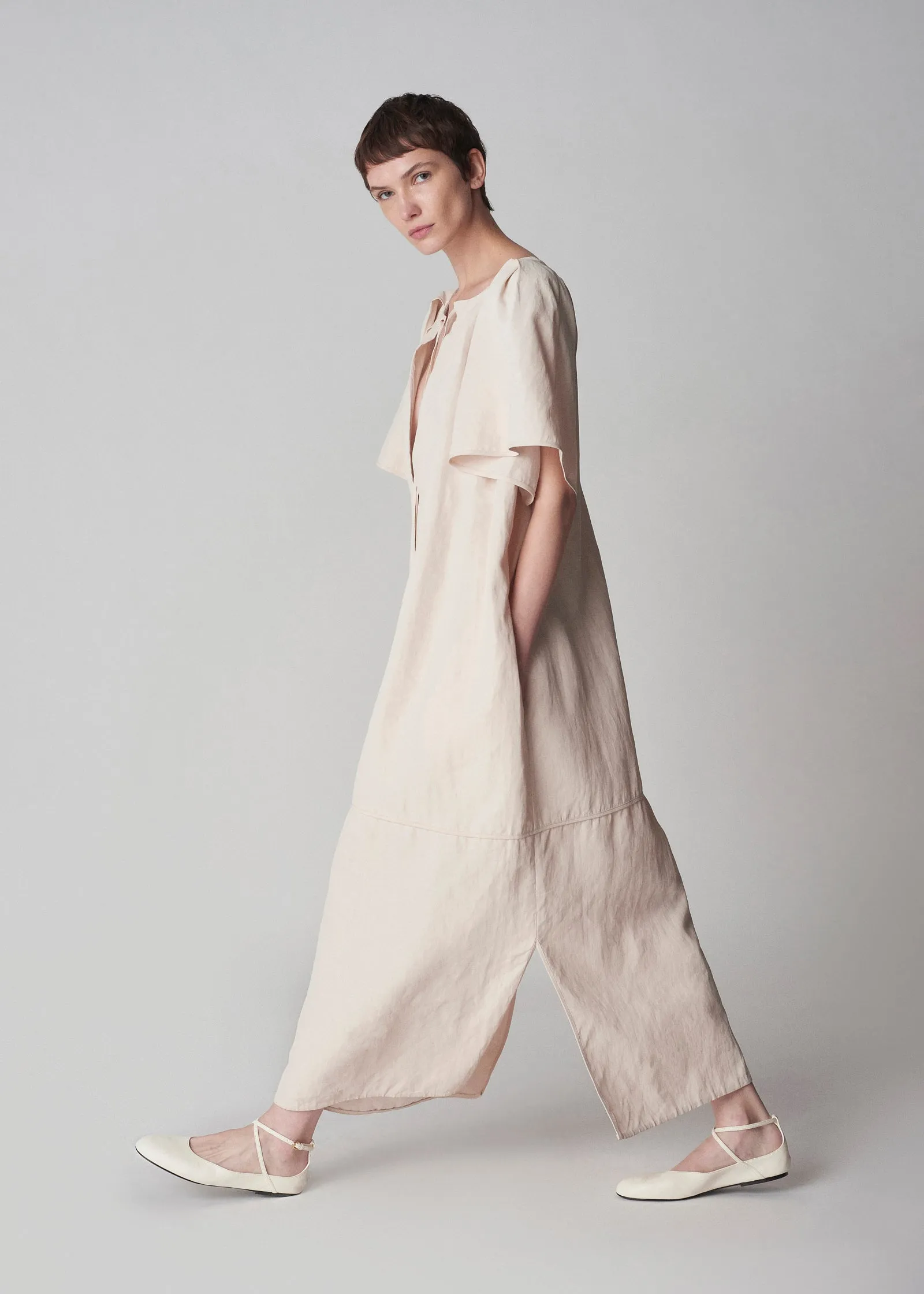 Linen Cape Dress in Whisper Pink