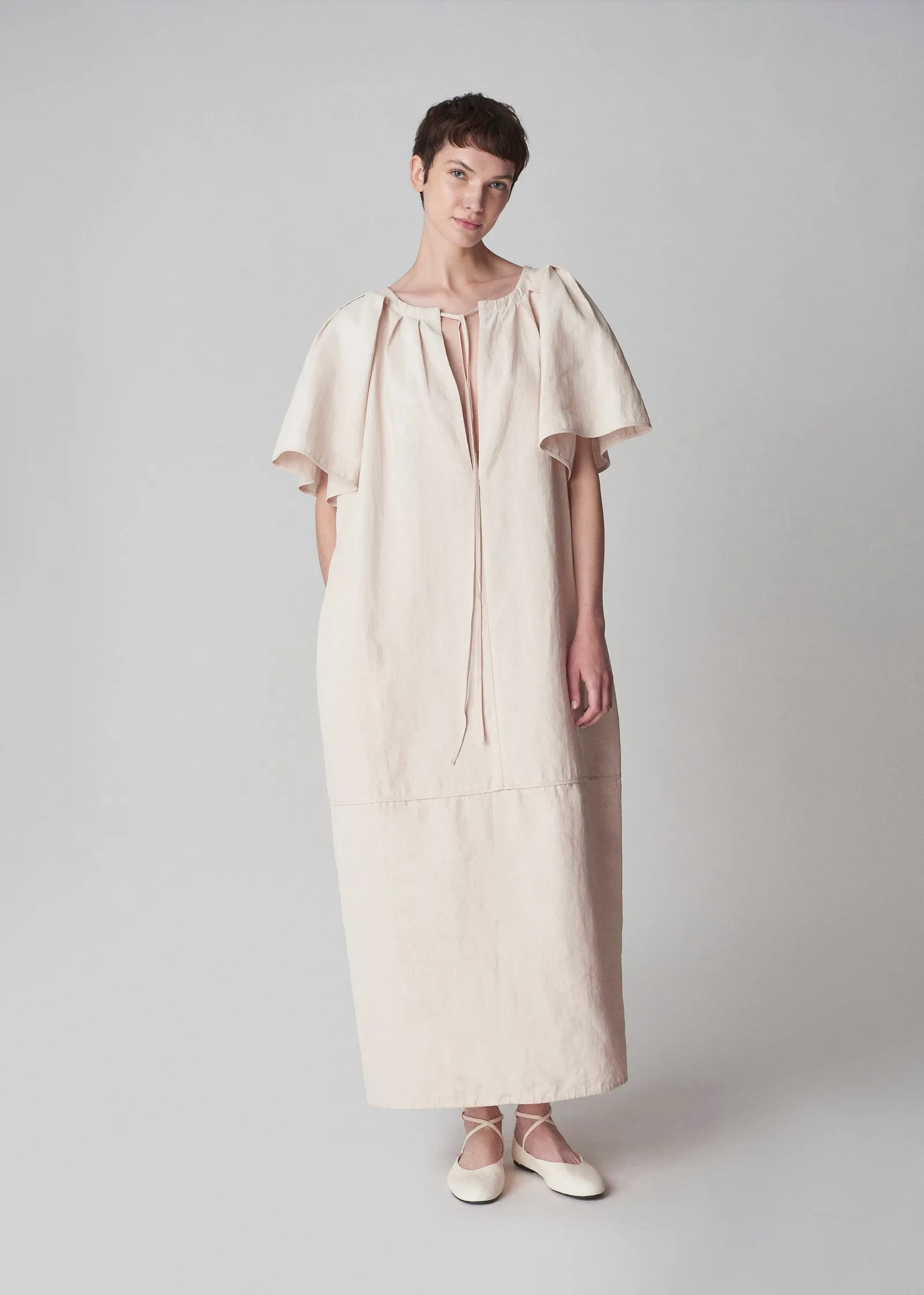 Linen Cape Dress in Whisper Pink