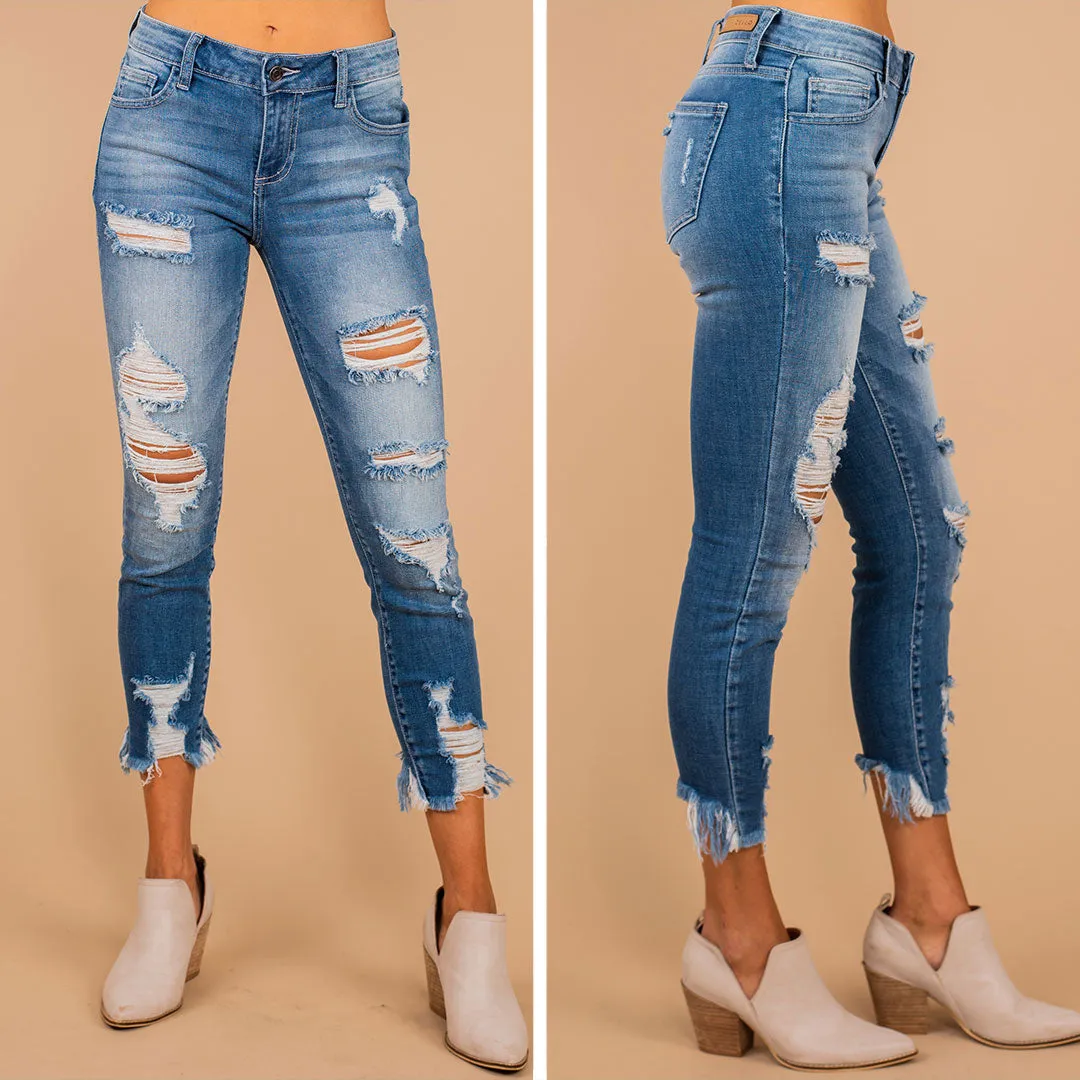 Live For This Medium Wash Distressed Ankle Jeans