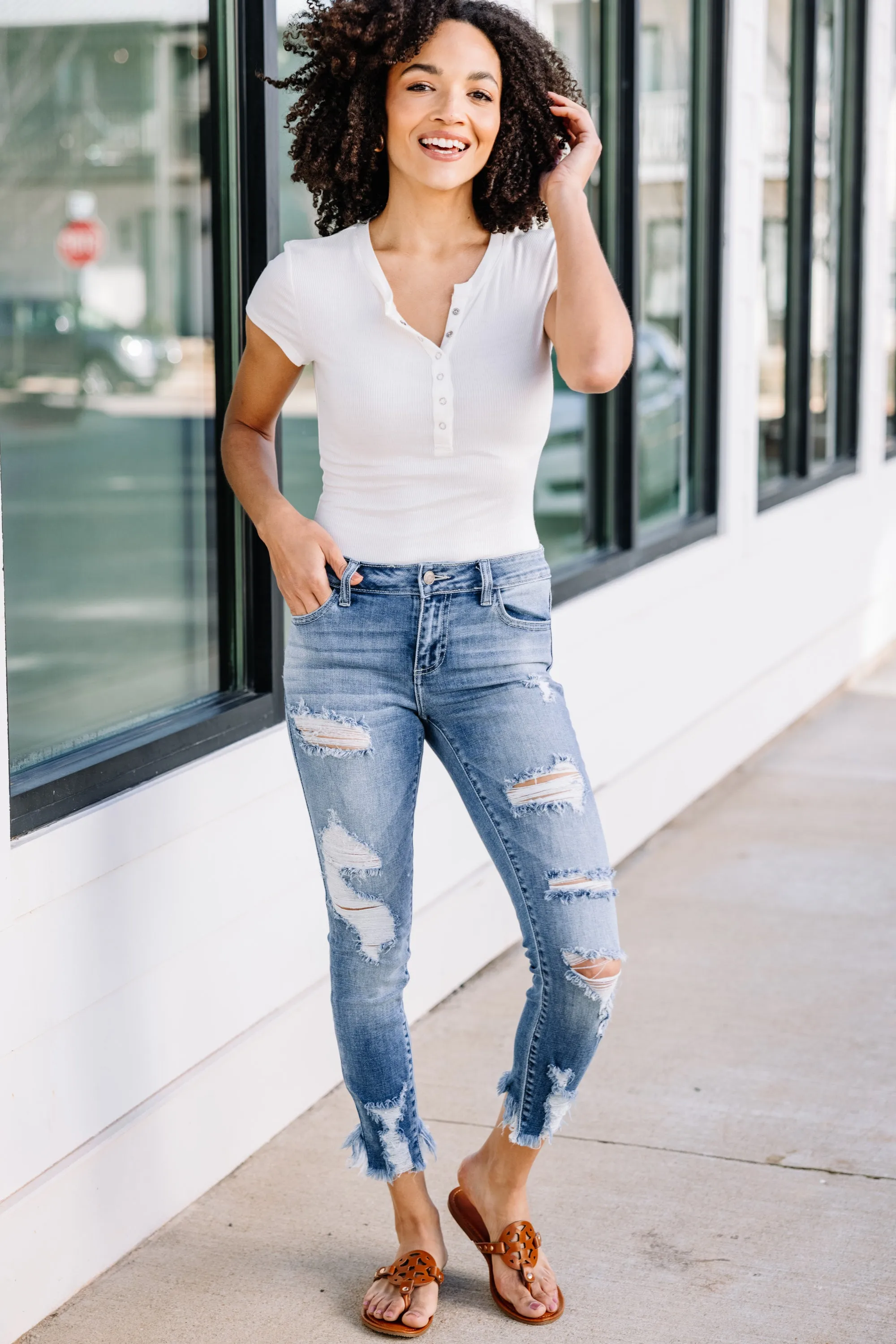 Live For This Medium Wash Distressed Ankle Jeans