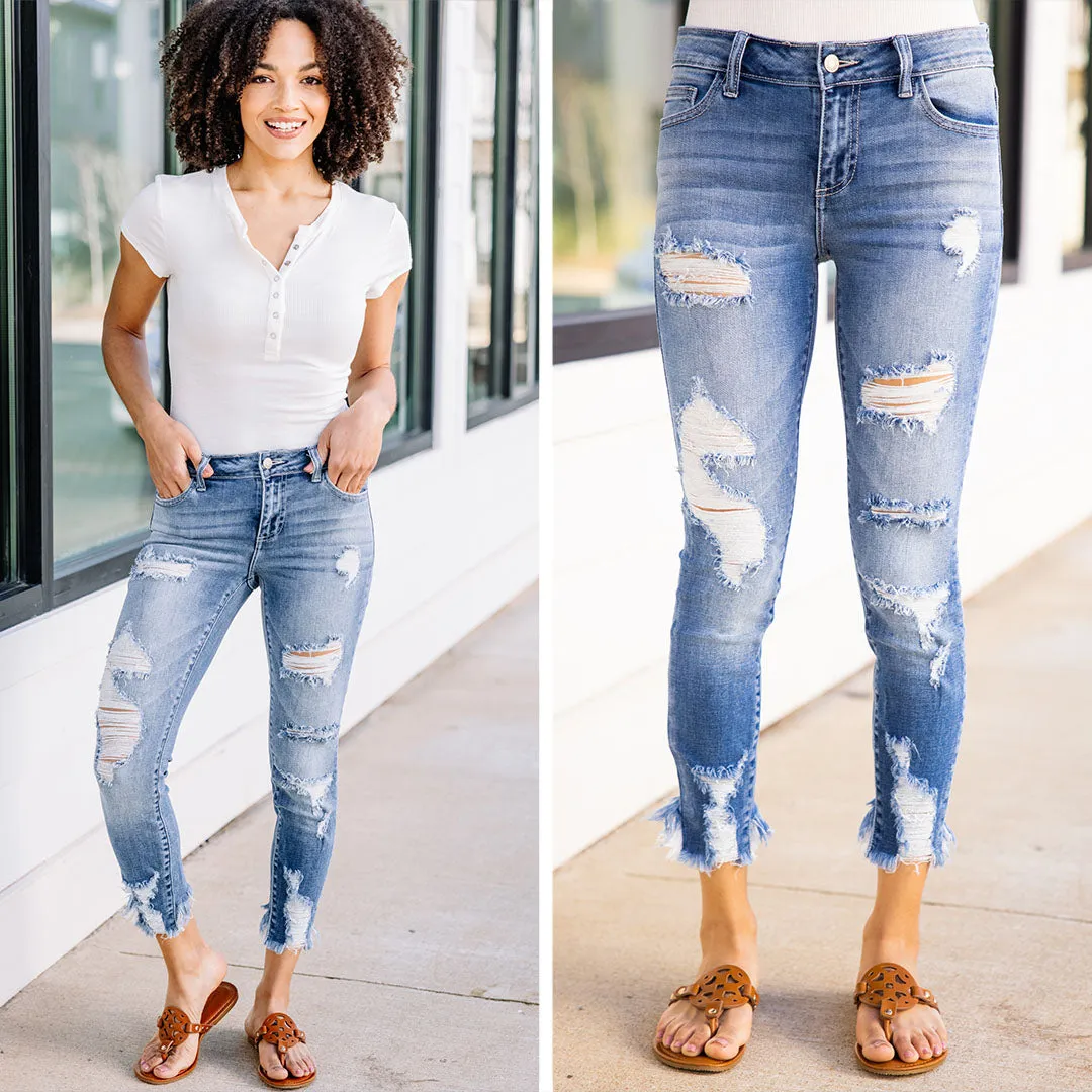 Live For This Medium Wash Distressed Ankle Jeans