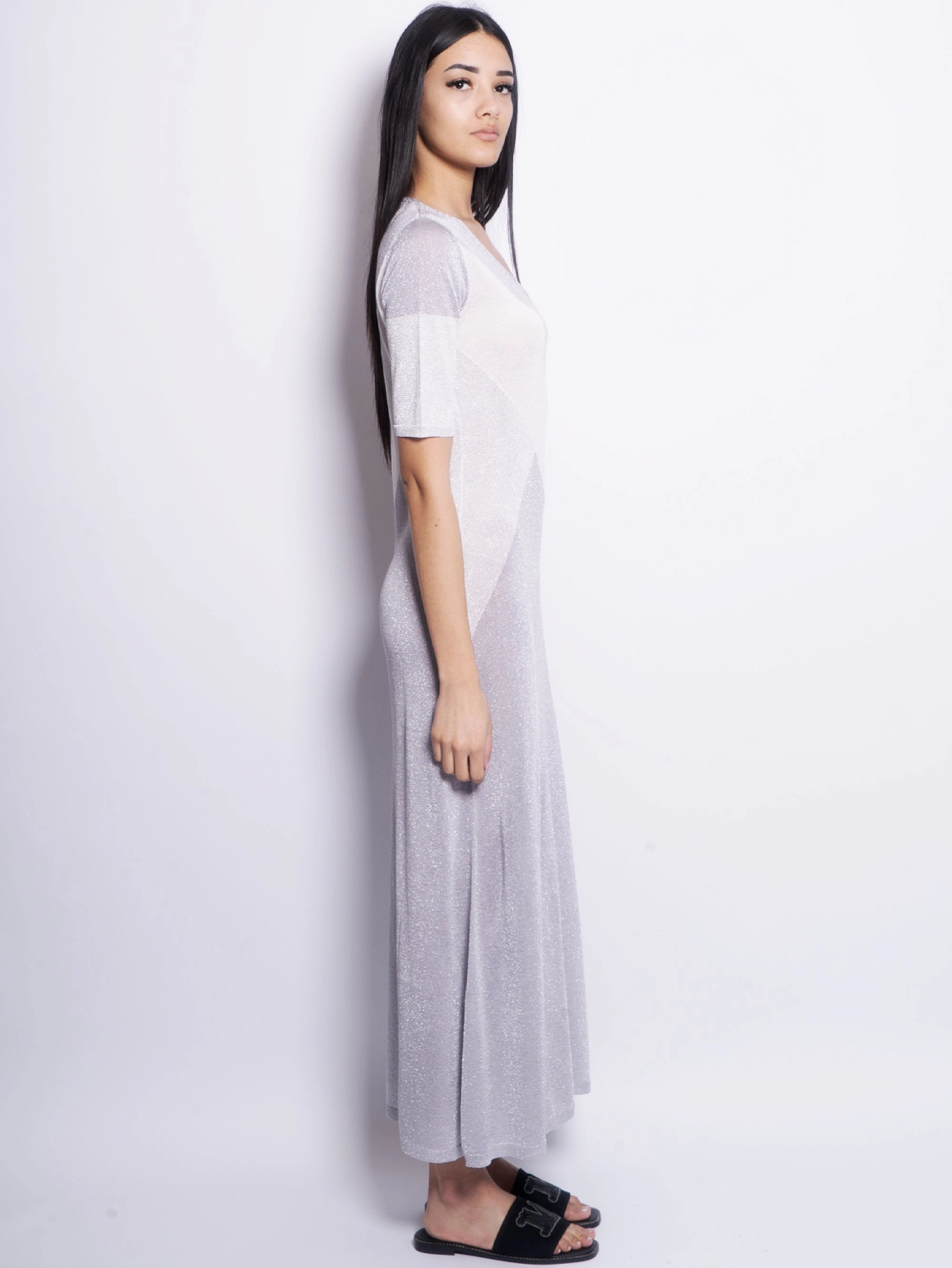 Long Lurex Dress with Silver Inlays