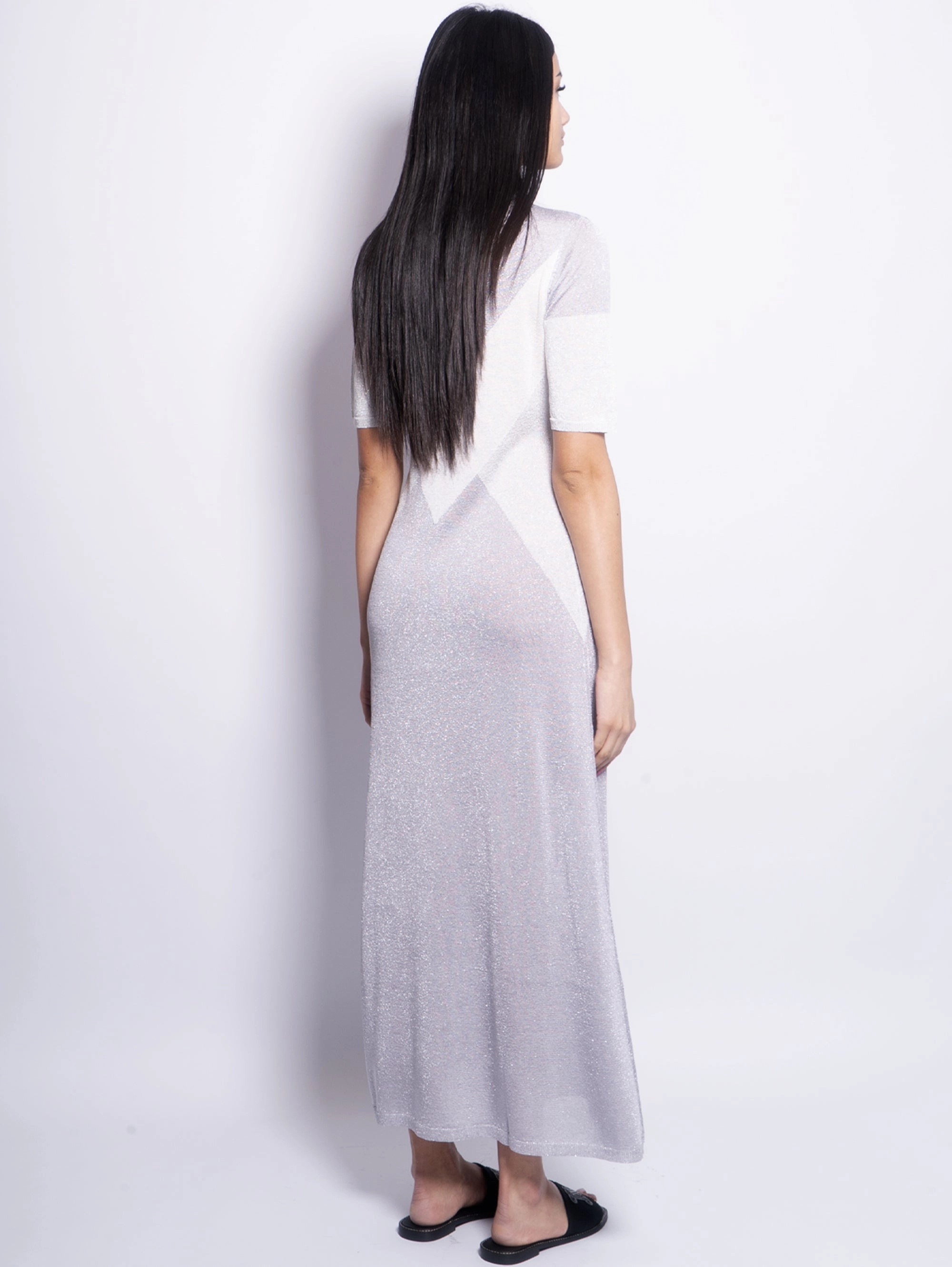 Long Lurex Dress with Silver Inlays